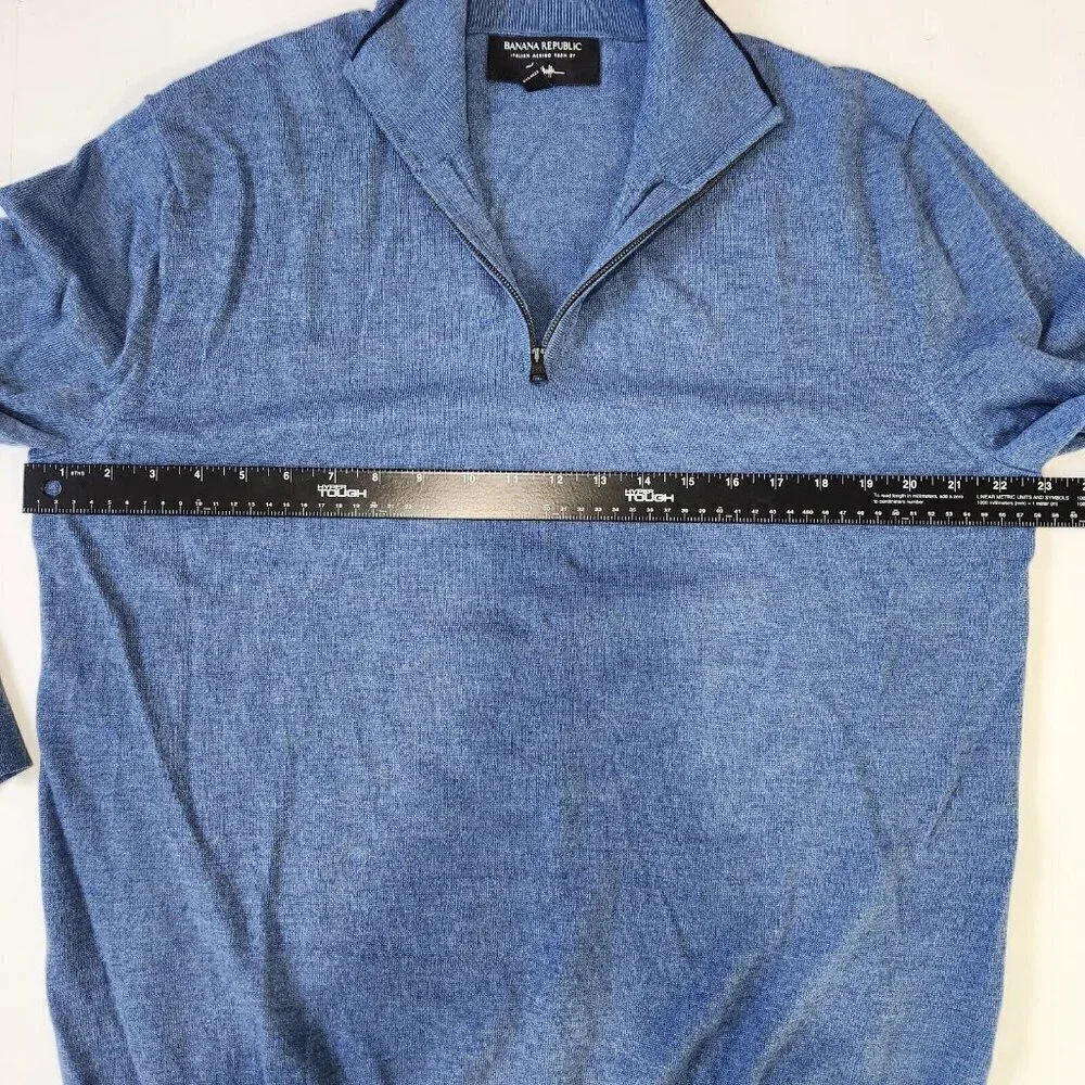 Banana Republic Italian Merino Half Zip Sweater Mens XL Blue Long‎ Sleeve